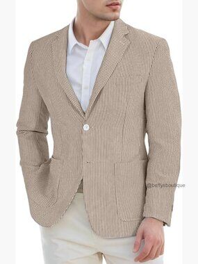 Seersucker Sport Coat Slim Fit Lightweight Summer Blazer Wedding Prom